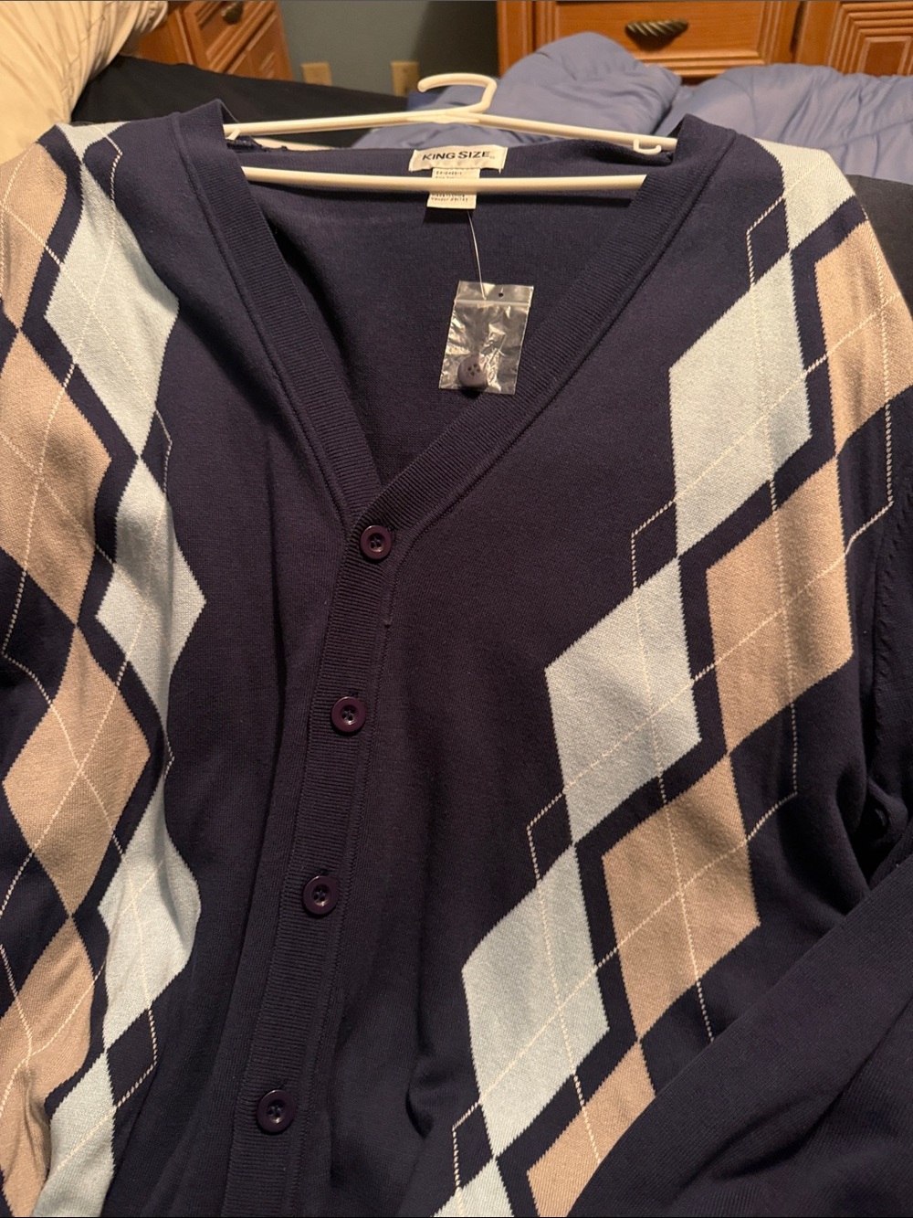 Men's Navy Argyle Button-Front Cardigan Sweater - King Size